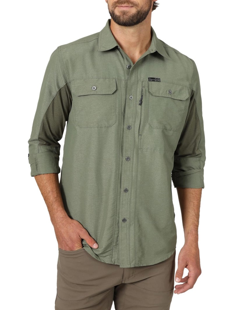 ATG by Wrangler mens Long Sleeve Mixed Material Shirt, Dusty Olive, Large US - Image 1